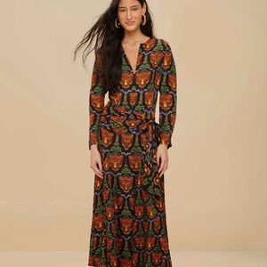 Black Boho Panther LENZING™ ECOVERO™ Viscose Midi Dress. NWT. Medium